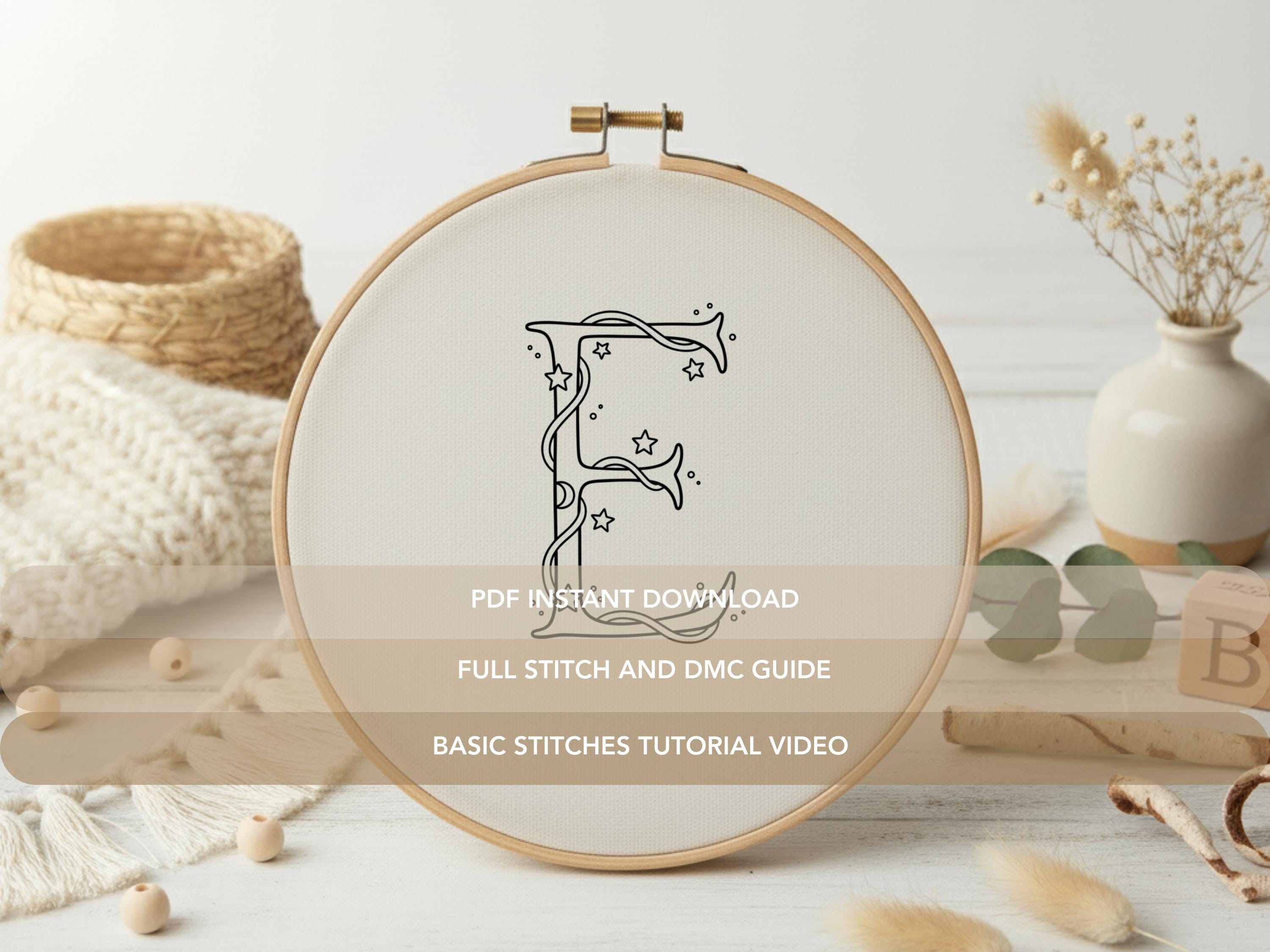 Lettering E Pattern Celestial Letter E Embroidery Pattern | Moon and Stars Alphabet Hand ...