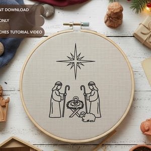 Nativity Shepherds Embroidery Pattern PDF | Christmas Beginner Hoop Art