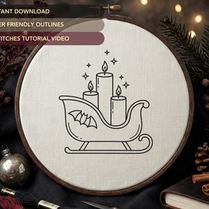 Gothmas Sleigh Embroidery Pattern (NO STITCH GUIDE) | Gothic Christmas Candles Hand Embroidery Design