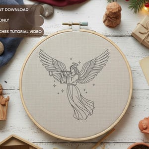 Christmas Angel Hand Embroidery Pattern PDF | Beginner Hoop Art Nativity Decor