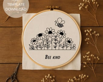 Floral Bee Hand Embroidery Pattern (NO STITCH GUIDE)