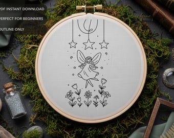 Fairy and Flowers Embroidery Embroidery Pattern | Floral Whimsical Beginner Hand Stitch Design