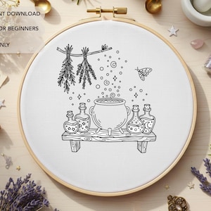 Broderimönster för häxkittel | Handbroderidesign för apotekare