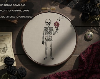 Skeleton Flower Hand Embroidery Pattern | Gothic Anatomical Design