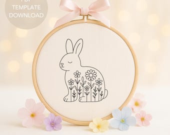 Bunny Hand Embroidery Pattern: Floral Rabbit Hoop Art (NO STITCH GUIDE)
