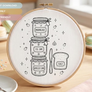 Borduurpatroon jampotten en toast | Handborduurontwerp keuken