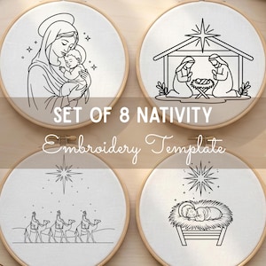 Nativity Embroidery Patterns Bundle | Set of 8 Christmas Christian Hoop Art
