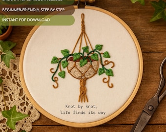 Macrame Hanging Plant Embroidery Pattern PDF | Botanical Hoop Art for Beginners