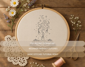 Magical Books Embroidery Pattern | Spell Book Hand Embroidery Design (No Stitch Guide)
