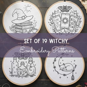 Set of 19 Witchy Embroidery Patterns Bundle | Celestial Magical Hand Embroidery Template