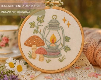 キノコの手刺繍パターン | コテージコア刺繍デザイン