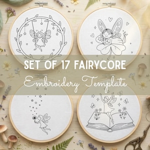 Set of 17 Fairycore Embroidery Patterns | Whimsical Fantasy Stitch Template Bundle