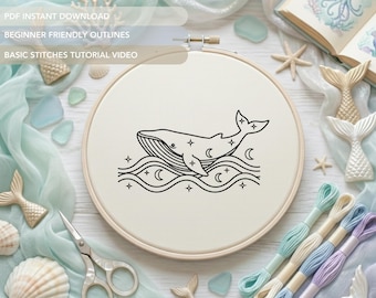 クジラの刺繍パターン：海の子供部屋の装飾（PDFパターン） - Etsy 日本
