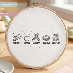 Desserts Embroidery Pattern  | Cannoli Churros Baklava Hand Embroidery Design