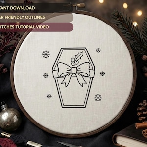 Gothmas Coffin Gift Embroidery Pattern (NO STITCH GUIDE) | Gothic Christmas Ornament Hand Embroidery Design