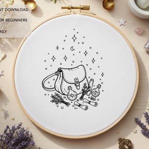 Patrón de bordado de bolso mágico / Botellas de poción Diseño de bordado a mano de bruja