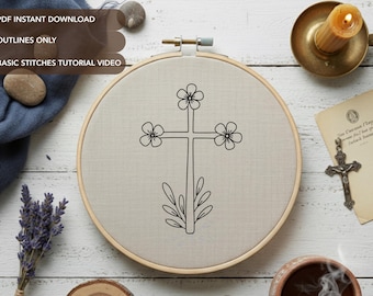 花の十字架の手刺繍パターン：カトリックデザイン（PDF） - Etsy 日本