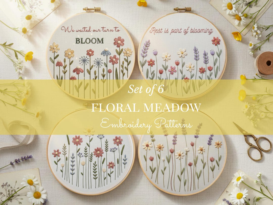 Set of 6 Meadow Floral Embroidery Patterns Bundle | Botanical ...