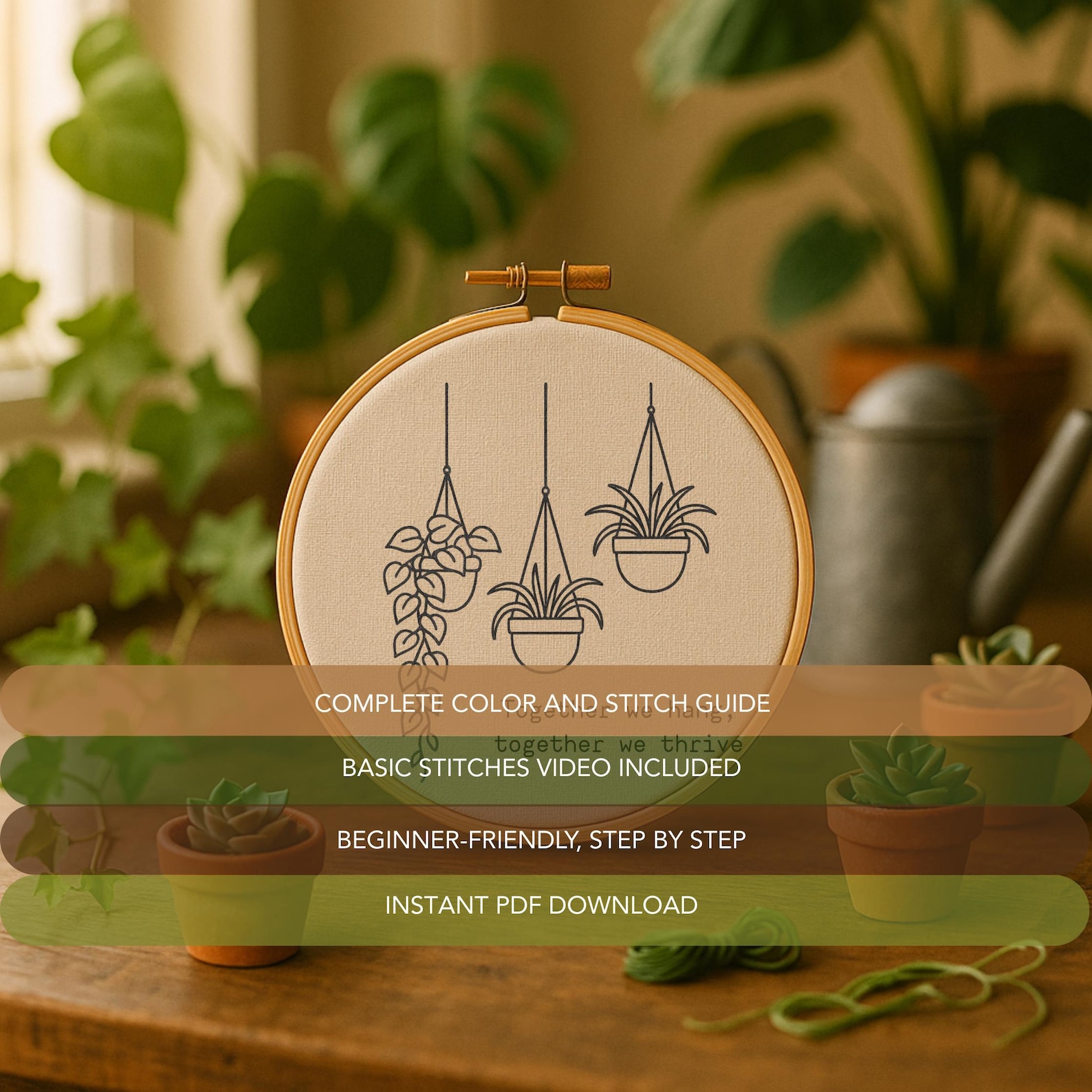 Hanging Plant Hand Embroidery Pattern: Beginner-friendly Hoop Art (PDF ...