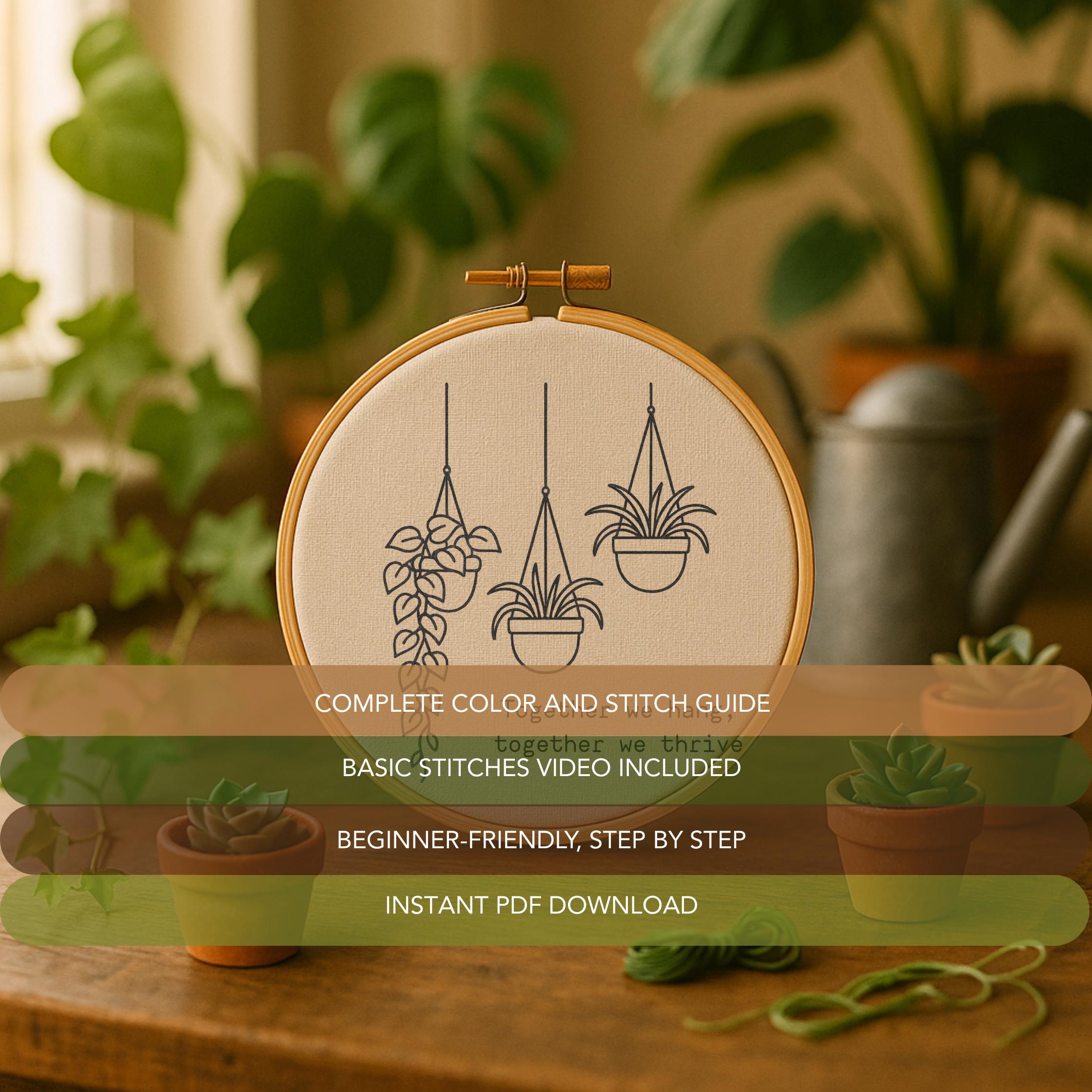Hanging Plant Hand Embroidery Pattern: Beginner-friendly Hoop Art (PDF ...