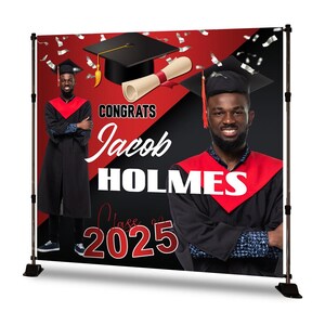 Custom Graduation Backdrop: Class of 2025 Party Banner - Red & Black