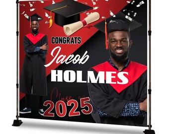 Custom Graduation Backdrop: Class of 2025 Party Banner - Red & Black