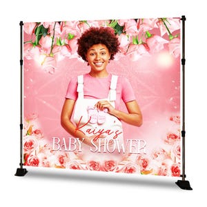 Pink Rose Baby Shower Backdrop for Girls – Custom Name Floral Background – Kaiya’s Blush Maternity Party Banner