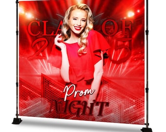 Red Prom Night Photo Backdrop: Class of 2025 Graduation Banner