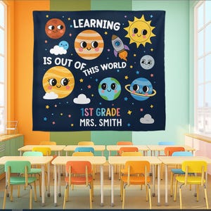 Solar System Classroom Tapestry: Science Teacher Decor, Outer Space Banner