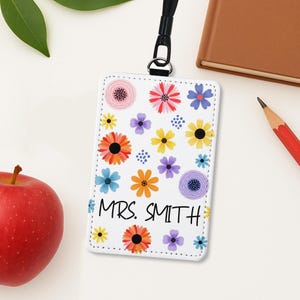 Personalized Teacher ID Badge, Floral Name Tag Holder, Custom Lanyard Card, Back to School Gift, Cute Teacher Badge Accessory,Co-worker Gift