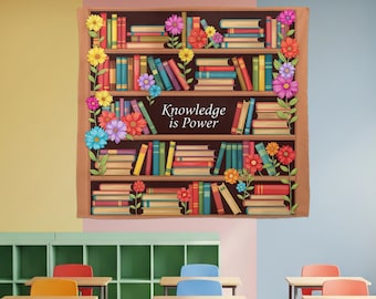Knowledge is Power Tapestry, Book Lover Wall Decor, Colorful Library Tapestry, Reading Room Art, Literary Home Decor, Study Wall Hanging
