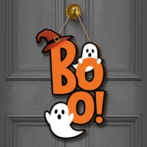 BOO Ghost Halloween-deurhanger: heksenhoeddecor