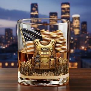 Police Whiskey Glass, Custom Officer Badge Glass, Law Enforcement Barware