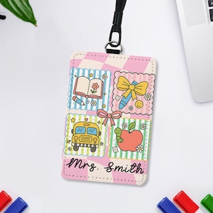 Teacher ID Badge Holder, Cute Lanyard for Women, Personalized Teacher Name Tag, Back to School Gift, Custom Teacher Lanyard, Educator, Staff