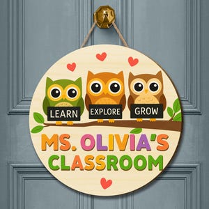 Personalized Owl Teacher Classroom Sign: Custom Wood Door Decor