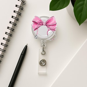 Pink Bow Nurse Badge Reel, Cute RN ID Holder with Stethoscope, Glitter Nursing Badge Reel Name Tag, Medical Staff Gift, Bling Clip, Nurse ID