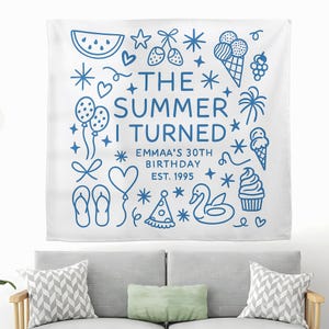 Custom Summer I Turned Thirty Birthday Party Tapestry, Any Age Birthday Backdrop, Personalized Summer Party Decor Banner Sign Birthday Decor