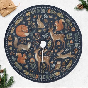 Woodland Animal Christmas Tree Skirt, Rustic Holiday Decor