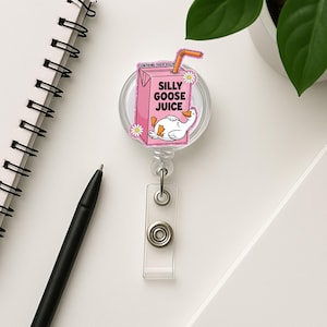 Silly Goose Juice Badge Reel, Funny Nurse ID Holder, Cute Animal Name Tag Clip, Badge Reel for Teachers, Vet Tech, Staff Gift, Educators