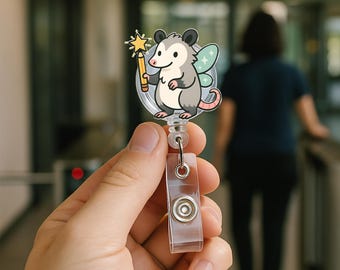 Cute Possum Fairy Acrylic Badge Reel – Retractable ID Holder