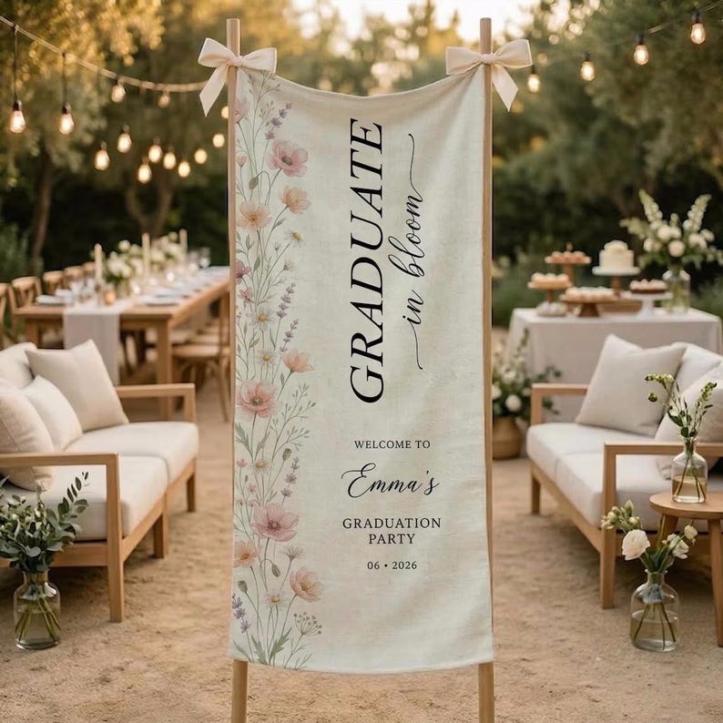 Spring Graduation Linen Custom Graduation Welcome Sign Linen Tapestry: Wildflower Graduation ...