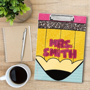 Personalized Teacher Clipboard: Glitter Pencil Design, Acrylic, Back to School Gift