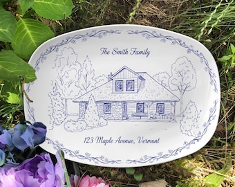 Custom House Photo Platter: Personalized House Chinoiserie style Decor Plate