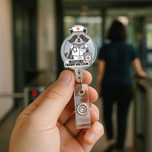Funny Raccoon Nurse Badge Reel, Registered Trashy Raccoon ID Holder, Cute Animal RN Clip, Vet Tech Humor Gift, Cute Badge Reel, Funny Nurse