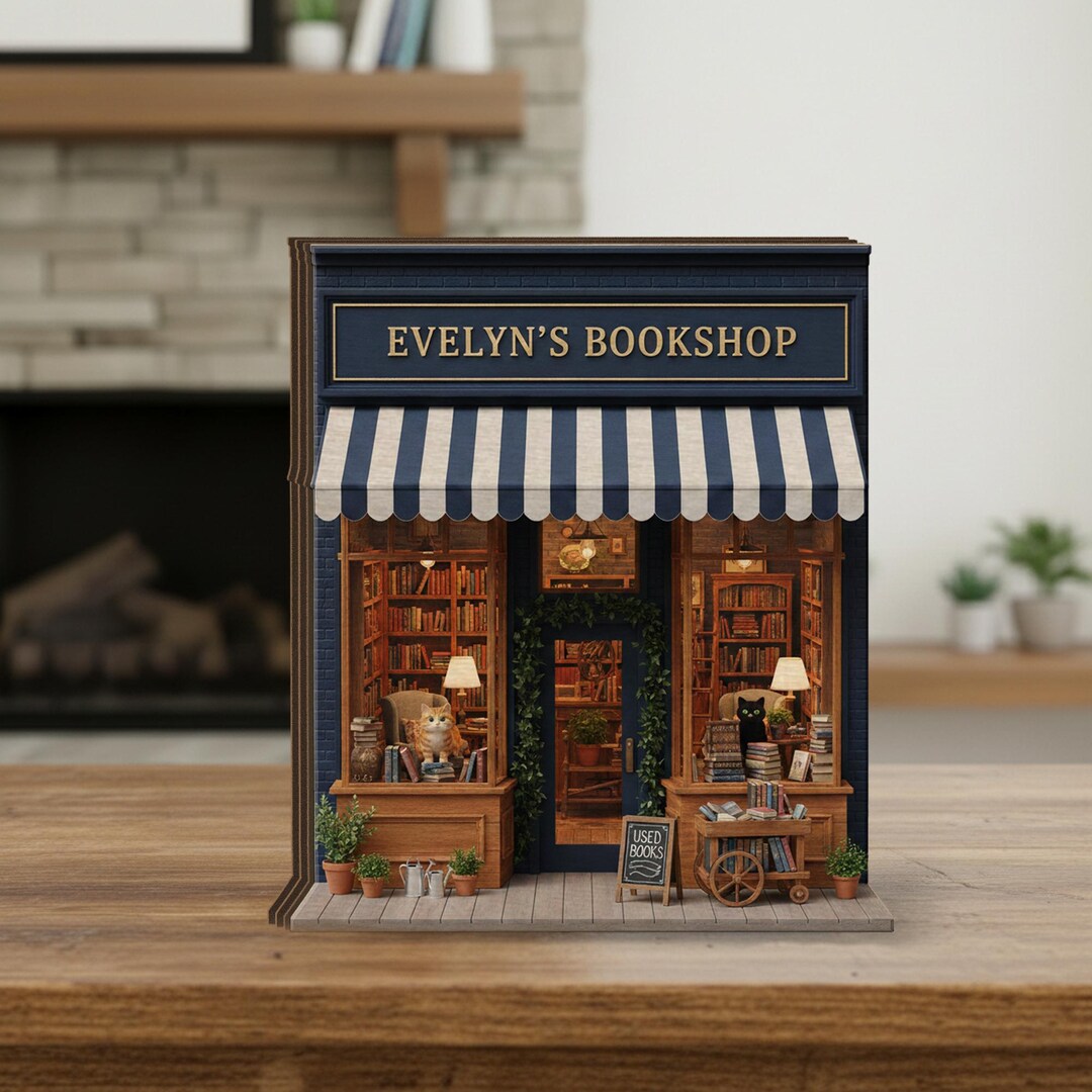Personalized Bookshop Wooden Block Decor: Custom Bookstore Miniature ...