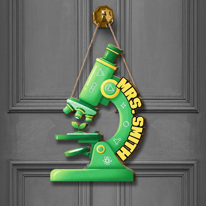 Custom Science Teacher Door Sign, Green Microscope Classroom Decor ...
