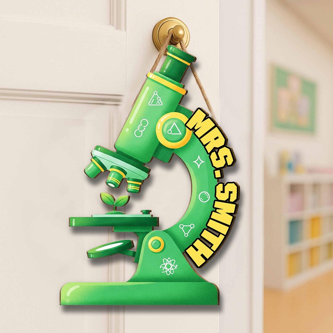 Custom Science Teacher Door Sign, Green Microscope Classroom Decor ...