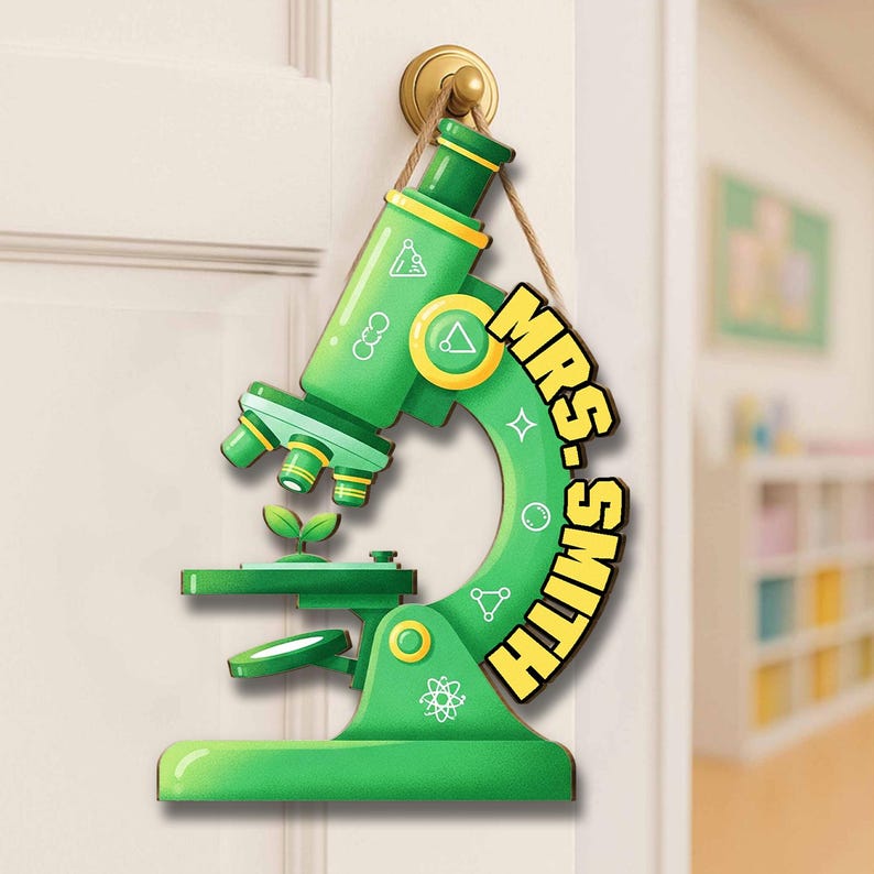 Custom Science Teacher Door Sign, Green Microscope Classroom Decor ...