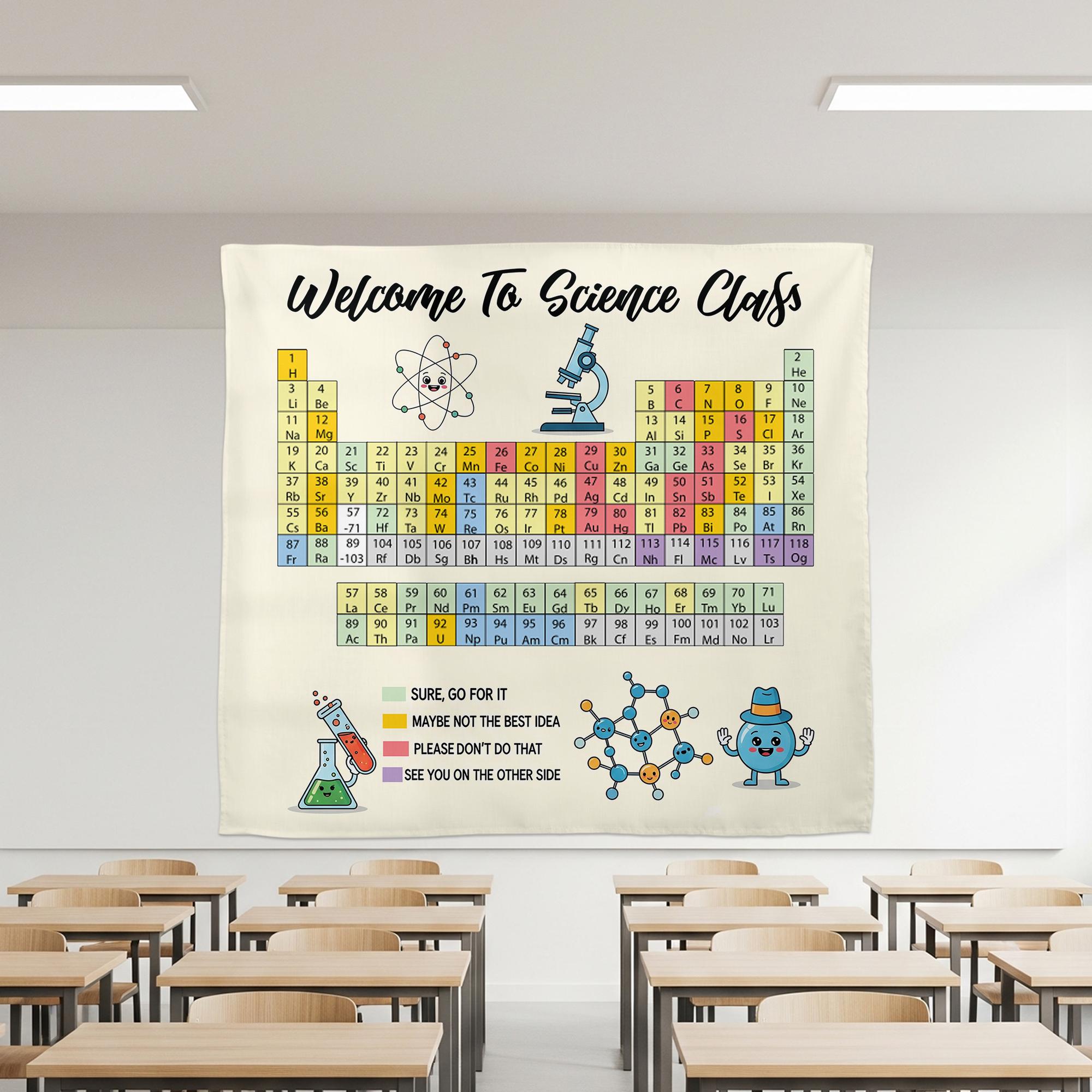 Funny Periodic Table Tapestry, Welcome to Science Class Decor, Chemistry Classroom Banner, STEM Teacher Gift, Lab Wall Art, School Decor