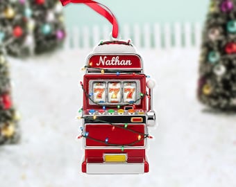 Custom Slot Machine Ornament, Personalized Casino Decoration, Lucky 777 Design, Holiday Tree Hanging Ornament